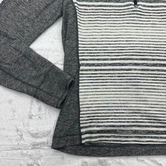 Lululemon Sweater Mens Large Gray Stripe Heathered Surge Warm Mock Neck 1/4 Zip - Picture 3 of 7